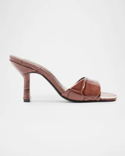 SCHUTZ POSSENI CROC-EMBOSSED LEATHER MULE SANDALS