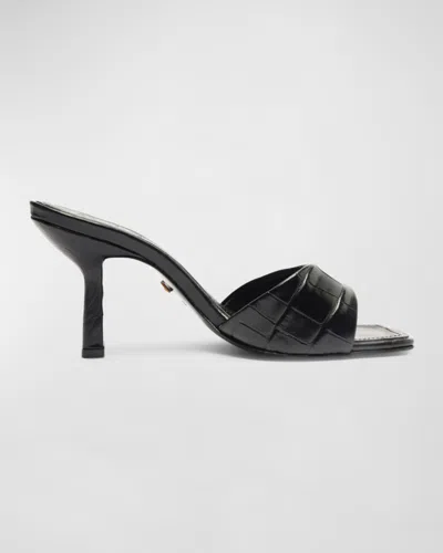 SCHUTZ POSSENI CROCO STILETTO SLIDE SANDALS