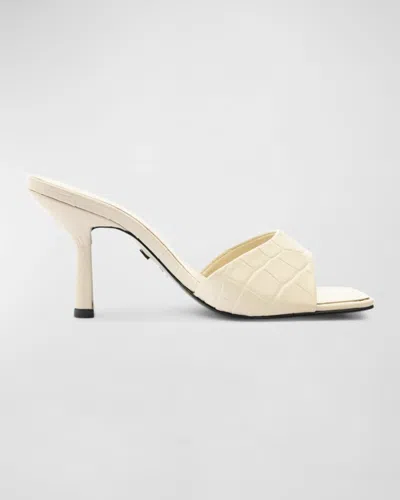 Schutz Posseni Croco Stiletto Slide Sandals In Pearl