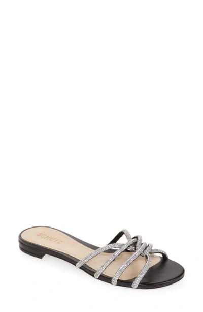 Schutz Rachel Shine Slide Sandal In Cristal/black