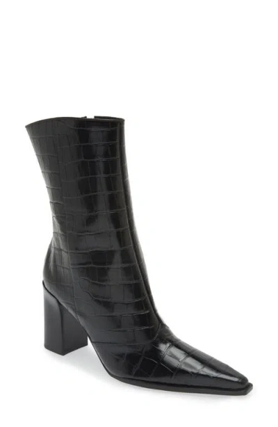Schutz Raffaela Pointed Toe Bootie In Black Embossed