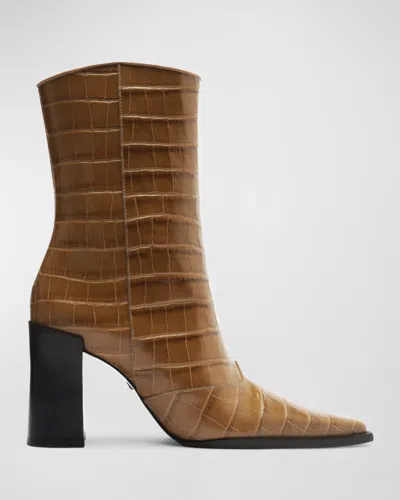 Schutz Raffaela Snake-embossed Ankle Booties In Green