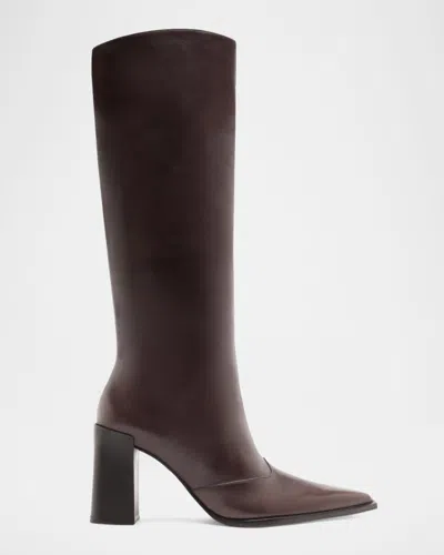Schutz Raffaela Up Leather Block-heel Knee-high Boots In Brown