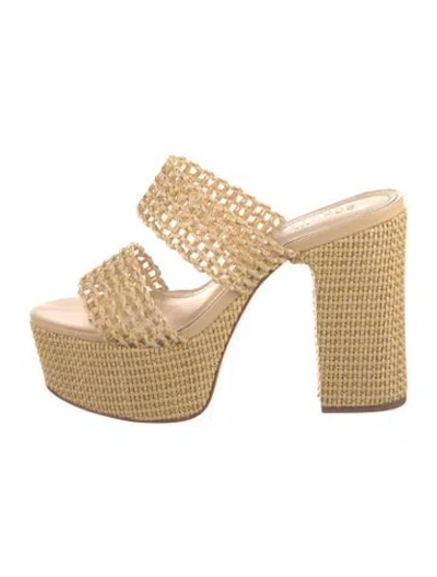Pre-owned Schutz Raffia Braided Accents Slides In Neutrals