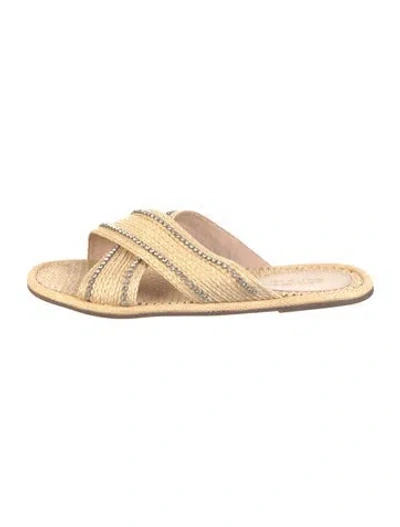 Pre-owned Schutz Raffia Crystal Embellishments Slides