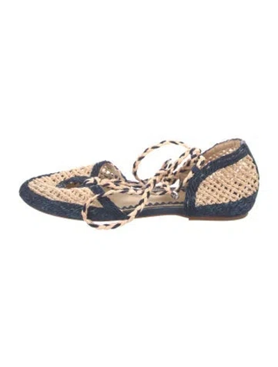 Pre-owned Schutz Raffia Patterned Flats In Blue