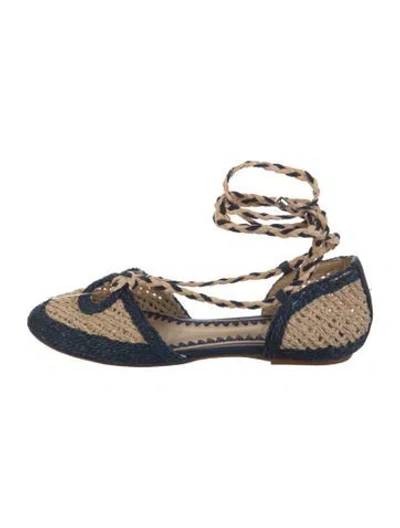 Pre-owned Schutz Raffia Patterned Flats In Blue
