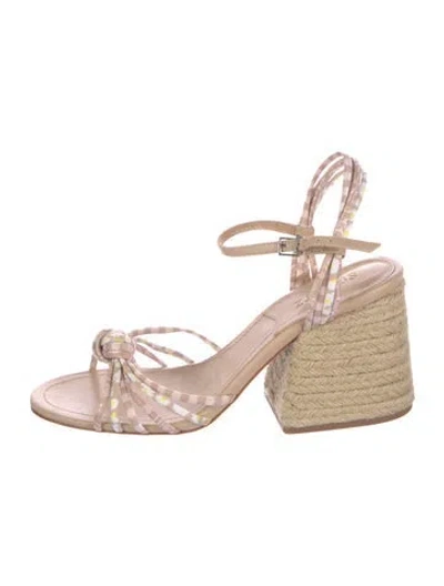 Pre-owned Schutz Raffia Plaid Print Espadrilles In Pink