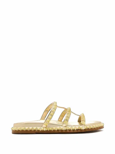 Schutz Raffie Up Studded Leather Sandals In Gold