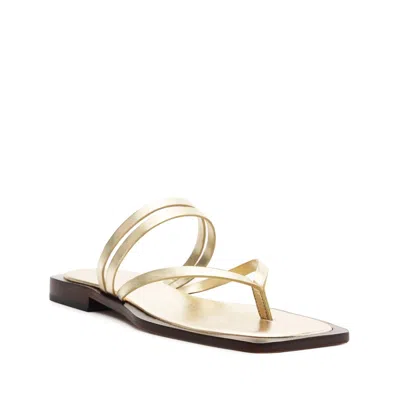 Schutz Rania Sandals Women's Platina Metallic Leather Square Toe Htat949 In Gold
