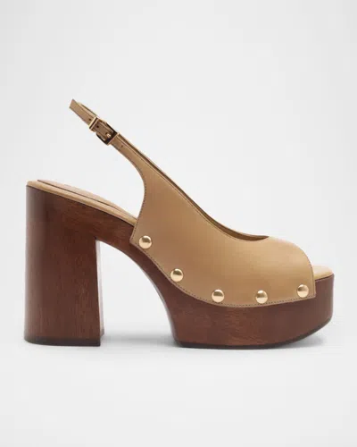Schutz Rose Leather Slingback Platform Sandals In Brown