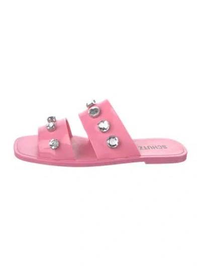 Pre-owned Schutz Rubber Crystal Embellishments Slides In Pink