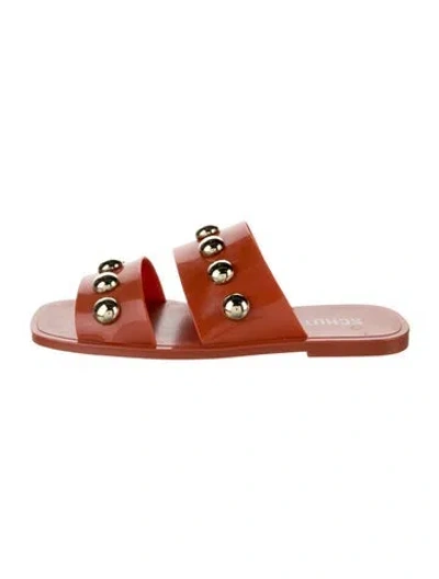 Pre-owned Schutz Rubber Studded Accents Slides In Orange