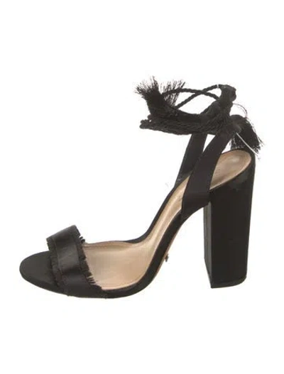 Pre-owned Schutz Satin Tassel Accents Sandals In Black