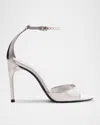 Schutz Scarlett Metallic Leather Ankle-strap Stiletto Sandals In White