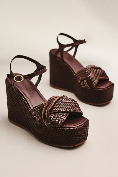 Schutz Serena Woven Platform Wedge Sandals In Brown