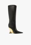 Schutz Siena Pointed Toe Knee High Wedge Boot In Black