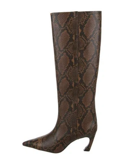 Pre-owned Schutz Snakeskin Animal Print Boots In Brown