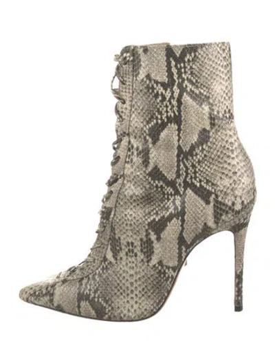 Pre-owned Schutz Snakeskin Animal Print Lace-up Boots In Neutrals