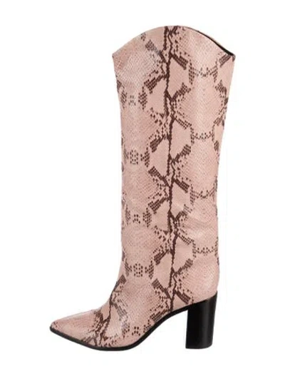 Pre-owned Schutz Snakeskin Animal Print Western Boots In Brown