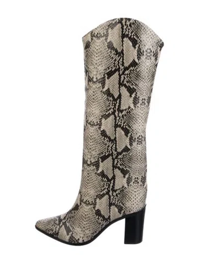 Pre-owned Schutz Snakeskin Animal Print Western Boots In Neutrals