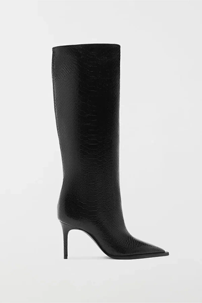 Schutz Snakeskin Mary Up Knee-high Boot In Black, Women's At Urban Outfitters