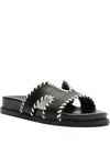 Schutz Stitched Flat Sandals In Black