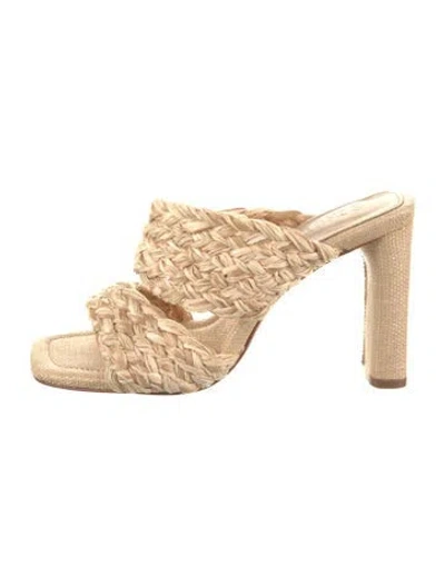 Pre-owned Schutz Straw Braided Accents Slides In Neutral