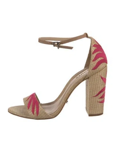 Pre-owned Schutz Straw Floral Print Sandals In Neutrals