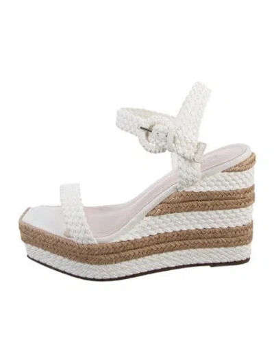 Pre-owned Schutz Straw Striped Espadrilles In White