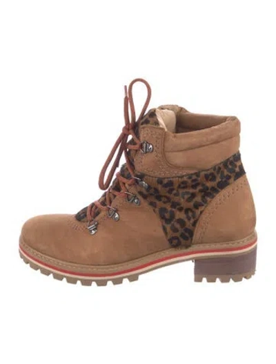 Pre-owned Schutz Suede Animal Print Combat Boots In Neutral