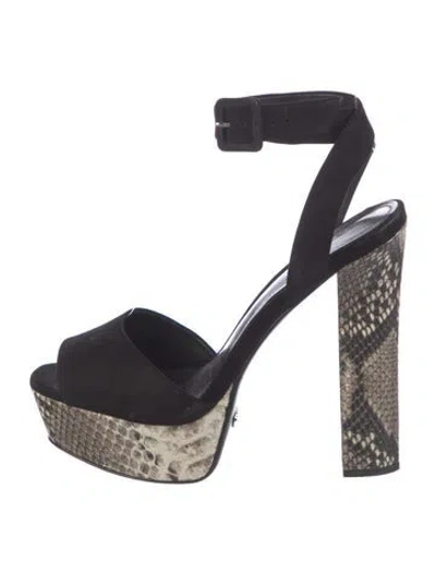 Pre-owned Schutz Suede Animal Print Sandals In Blue