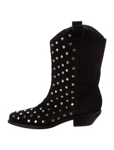 Pre-owned Schutz Suede Animal Print Western Boots In Black