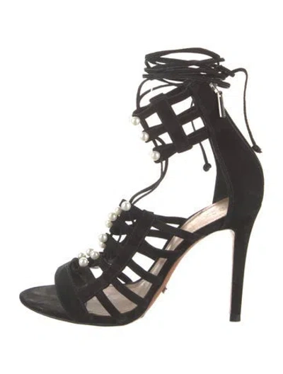 Pre-owned Schutz Suede Beaded Accents Gladiator Sandals In Black