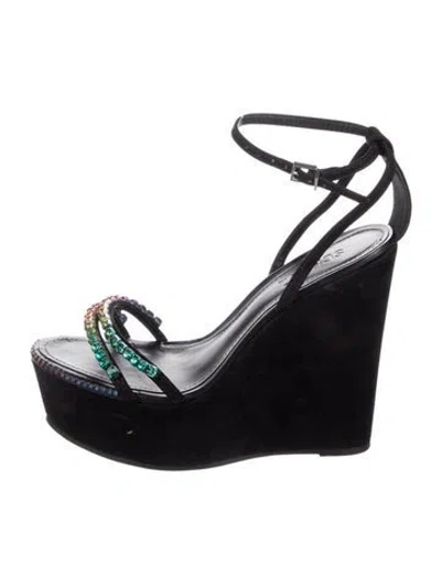 Pre-owned Schutz Suede Beaded Accents Sandals In Black