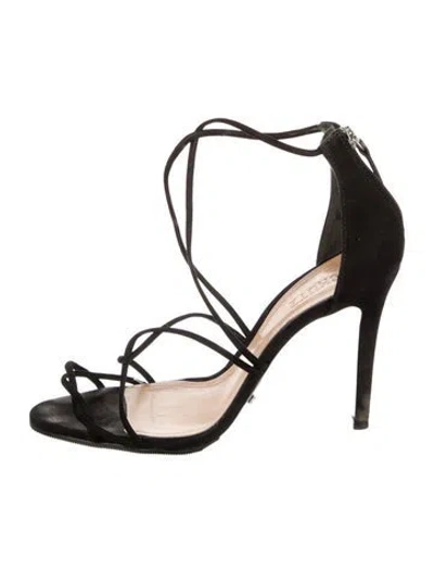 Pre-owned Schutz Suede Bow Accents Sandals In Black