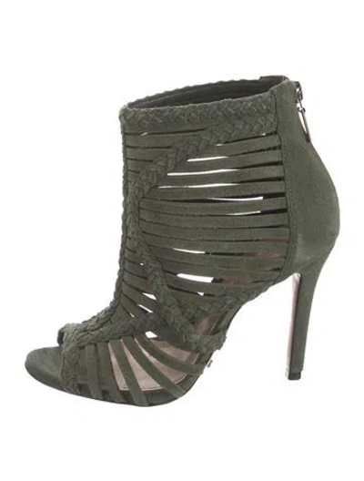 Pre-owned Schutz Suede Braided Accents Boots In Green