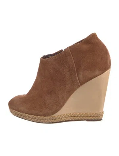 Pre-owned Schutz Suede Braided Accents Lace-up Boots In Brown