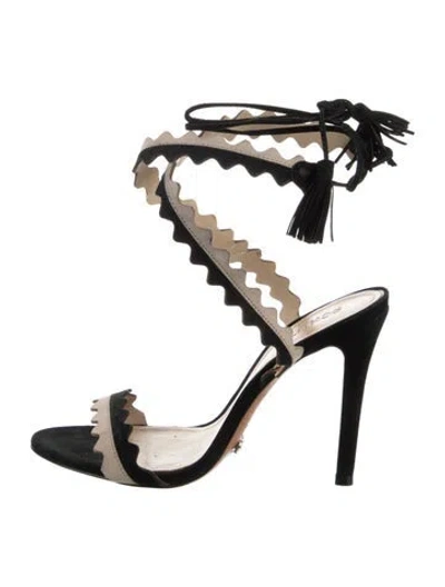 Pre-owned Schutz Suede Colorblock Pattern Sandals In Black