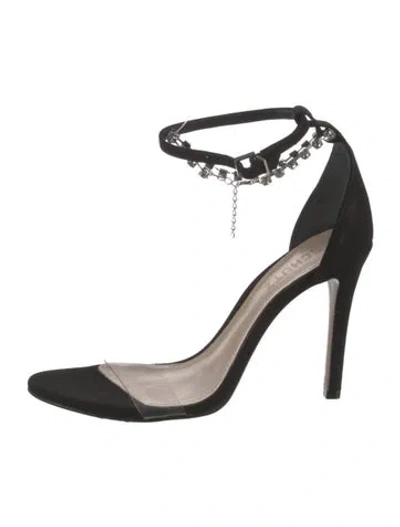 Pre-owned Schutz Suede Colorblock Pattern Sandals In Black