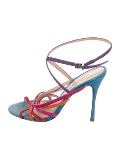 Pre-owned Schutz Suede Colorblock Pattern Sandals In Blue
