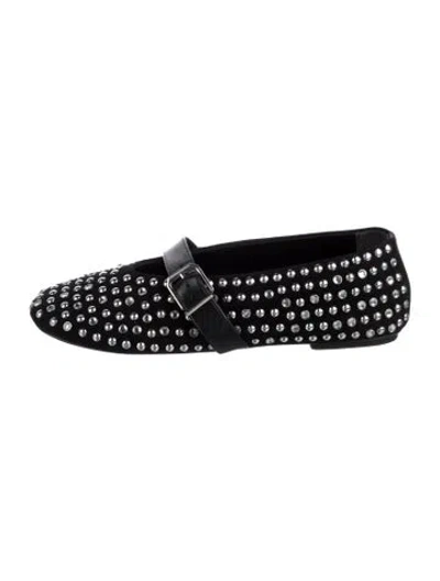 Pre-owned Schutz Suede Crystal Embellishments Mary Jane Flats In Black