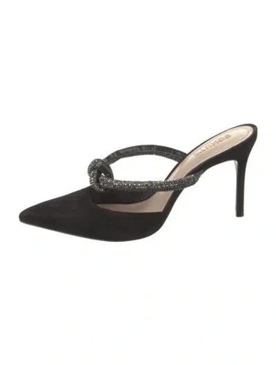 Pre-owned Schutz Suede Crystal Embellishments Mules In Black