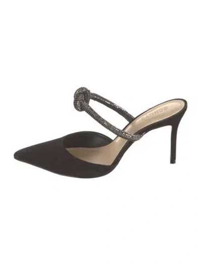 Pre-owned Schutz Suede Crystal Embellishments Mules In Black
