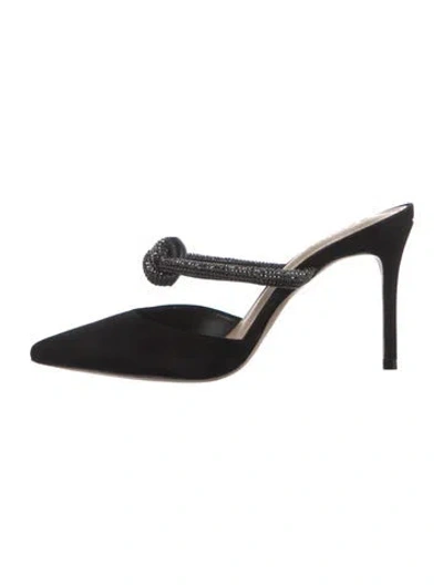 Pre-owned Schutz Suede Crystal Embellishments Mules In Black