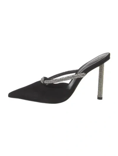 Pre-owned Schutz Suede Crystal Embellishments Mules In Black