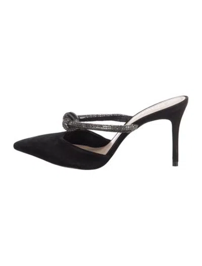 Pre-owned Schutz Suede Crystal Embellishments Mules In Black