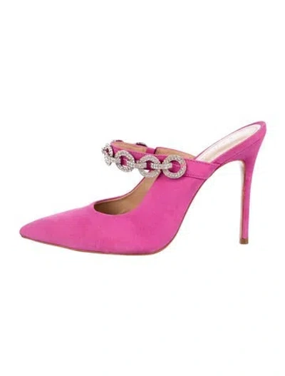 Pre-owned Schutz Suede Crystal Embellishments Mules In Pink