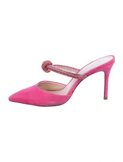 Pre-owned Schutz Suede Crystal Embellishments Mules In Pink