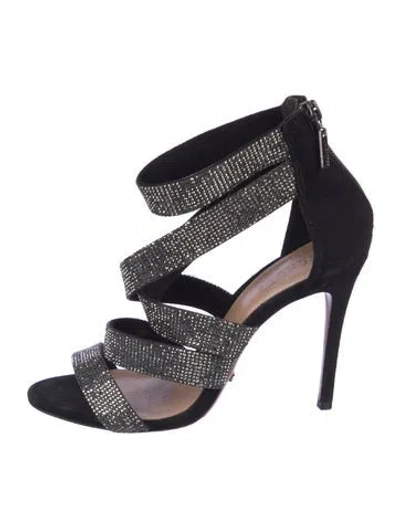Pre-owned Schutz Suede Crystal Embellishments Sandals In Black